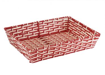 Rectangular wicker basket white-red cm36x27h7,5