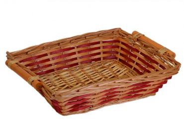 Rectangular red strips wicker basket cm42x32h11