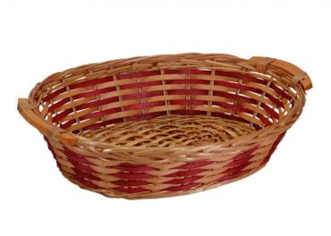 Oval natural wicker basket red strips cm45x35h12