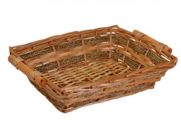 Rectangular natural wicker basket and rope cm40/44x30h11