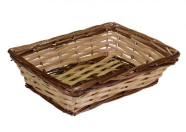 Rectangular walnut and cream wicker basket cm30x21h8