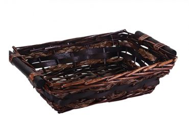 Rectangular walnut wicker basket brown strip cm35x25h9