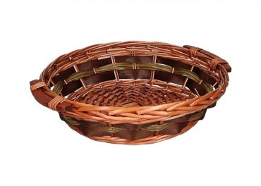 Round walnut and green wicker basket ø 39 h10