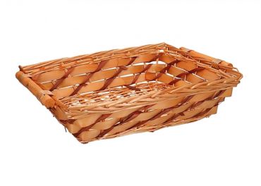 Rectangular honey wicker basket red strips 43x33h11