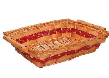 Rectangular wicker basket red strip 45x33h11