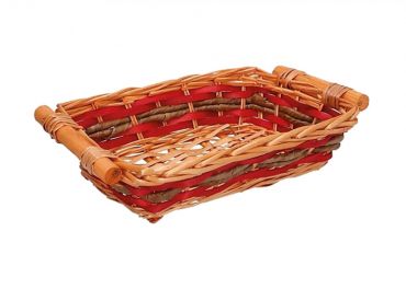 Rectangular wicker basket red strips 35x21h10