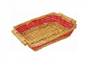 Oval wicker basket red strip 40x30h10 cm