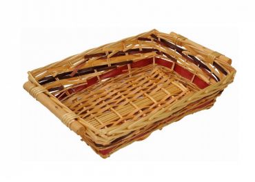 Rectangular wooden basket walnut strip 45/40x30h10 cm