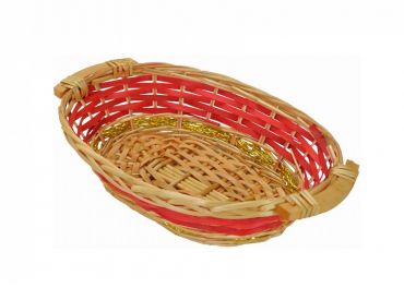Oval wicker basket red strip 36,5/33x25h8 cm