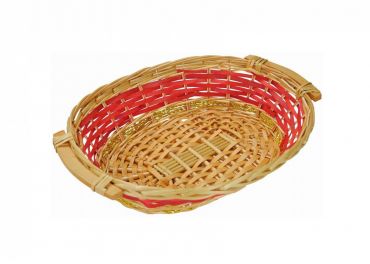 Oval wicker basket red strip  38x30h10 cm