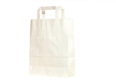 Borsa carta kraft bianca 22+10x30 manico piattina