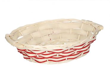 cesta vimini bianco intreccio rosso ovale 38x27h10