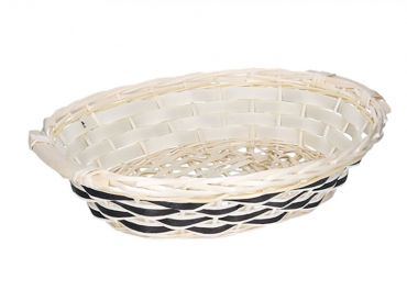 Cesta vimini bianco sfoglia nero ovale 50x38h12