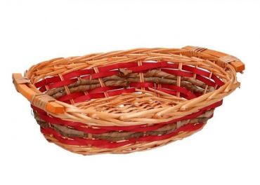 Cesta vimini sfoglie rosse ovale cm 33,5x24,5h8