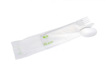 Tris+tovagliolo (forchetta/coltello/cucchiaio) bio-eco pla