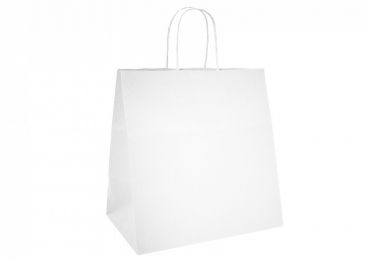 Borse carta FSC bianca manico corda 32+20h31 mm 100gr